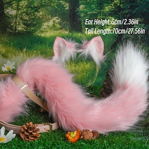 Artificial Fur - Pink Cat Plush Ears and Tail - Cosplay  Customized -Cat ear and tail -leopard ear and tail-Christmas present