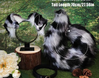 Orejas y cola de perro artificiales y peludas para cosplay de fursona, fiestas de Halloween, convenciones de anime y regalos navideños para el fandom furry.