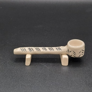 Handmade Porcelain Pipe with Black Etching