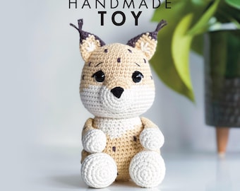 READY TO SHIP: Sitting lynx - crochet lynx / lo / cheetah amigurumi soft toy