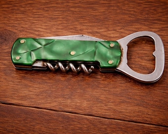 Vintage Balkan Pocket Knife 1990s Folding Knife Bottle Opener Corkscrew Rustic EDC Knife Old Collectible Tool Gift