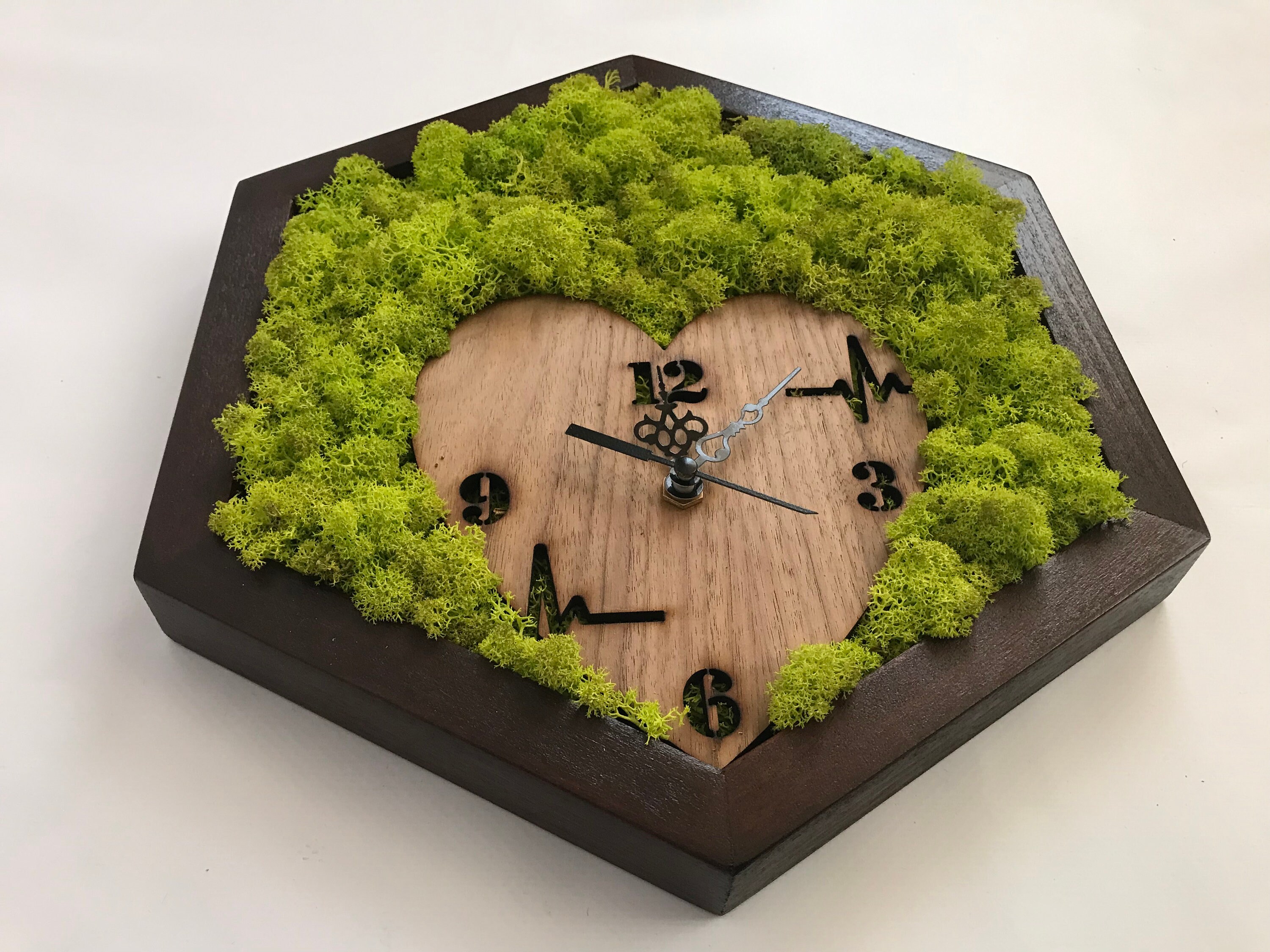 Handmade Wall Clock With Moss Moss Wall Clock Engraved Wood - Etsy