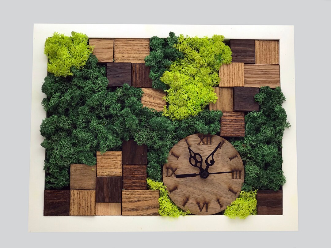 Wooden Wall Clock With Moss, Moss Wall Art, Art Wall Decor, Custom Wall ...