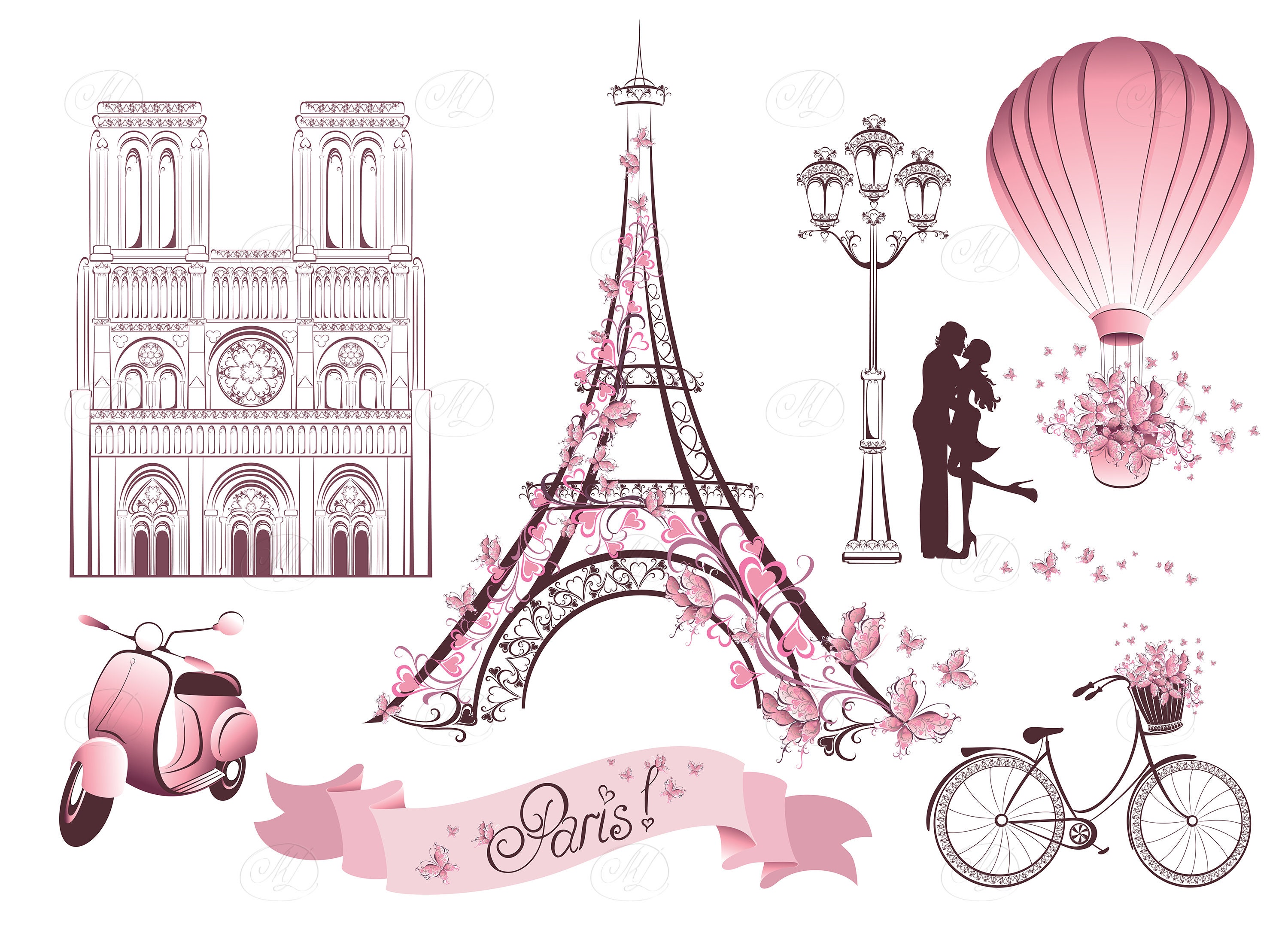 Paris Clipart Eiffel Tower Clipart Pink Paris Png Paris Etsy Espa??a