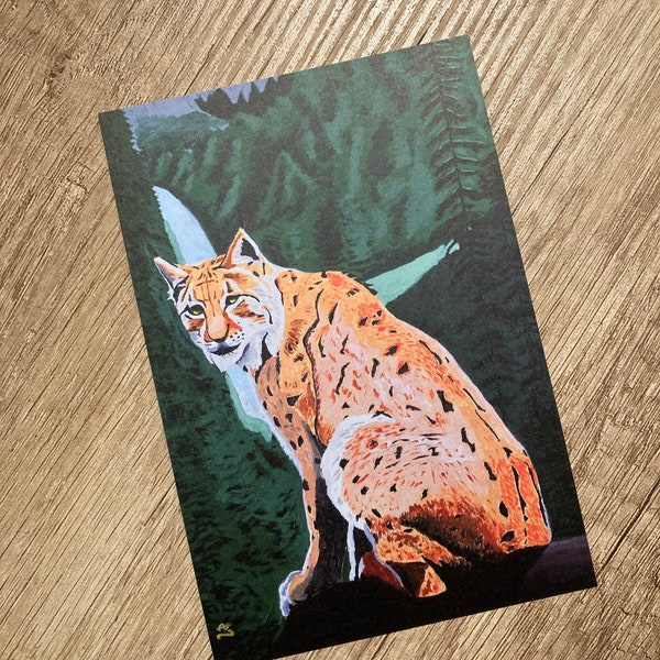 Postkarte Luchs, Wildtier Karte, Grußkarte aus Künstlerhand