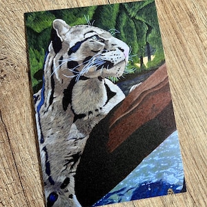 Postcard clouded leopard, wild animal card, greeting card made by an artist, beautiful card, wild cat, animal postcard, painted