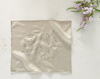 Ruth Challah cover in beige with embroidery and crystal poppy seeds