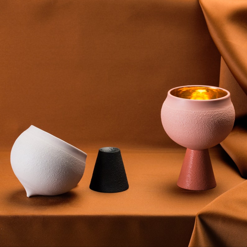 Porcelain Kiddush cup in Terracotta and blush image 3