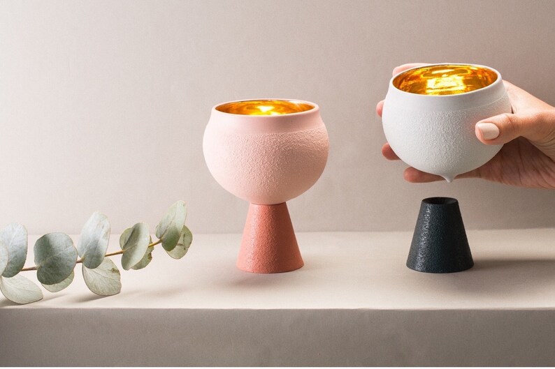 Porcelain Kiddush cup in Terracotta and blush image 5