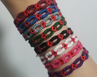 Poppy flower friendship bracelet, flower chain bracelet, teenagers friendship bracelet, red colour flowers