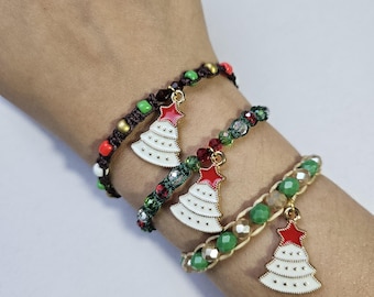 Handmade festive Christmas tree Christmas eve wish bracelet, Christmas tree charm bracelet gift, stocking filler or Christmas eve box idea