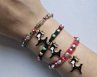 Festive handmade Reindeer Christmas eve wish bracelet, Christmas Reindeer charm bracelet gift, stocking filler or Christmas eve box idea
