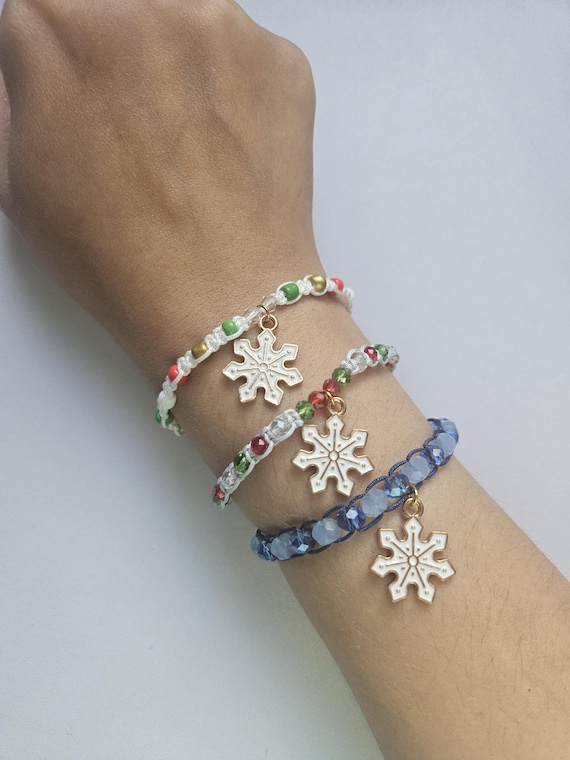 Festive Handmade Snowflake Christmas Eve Wish Bracelet, Christmas