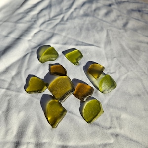 10 polished pieces of yellow/limegreen seaglass, RARE shades of yellow/green seaglass, naturally tumbled seaglass gift bags