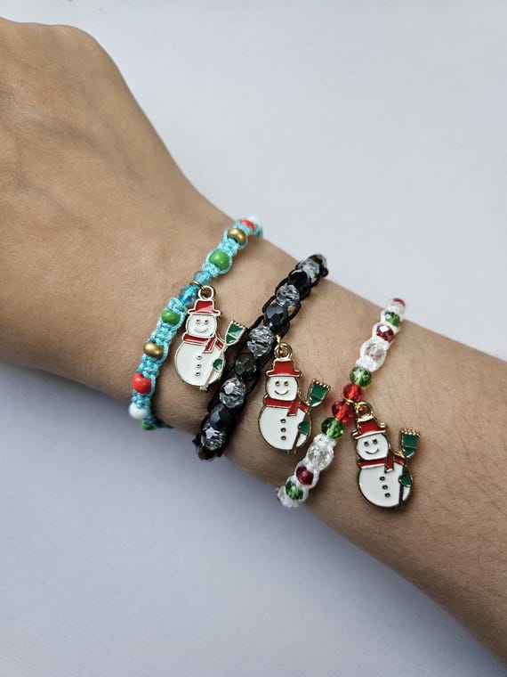 Festive Handmade Snowman Christmas Eve Wish Bracelet, Christmas