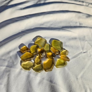 16 polished pieces of small yellow seaglass, RARE shades of yellow seaglass, small pieces of naturally tumbled seaglass gift bags