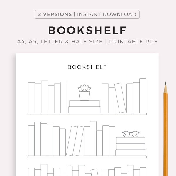 Bookshelf Printable Template, Books to Read, Books I've Read, Book Tracker, Reading Log, A4/A5/Letter/Half Size, Instant Download PDF