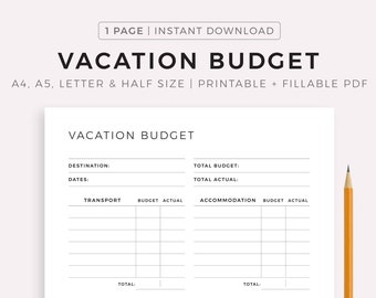 Planificateur de budget de vacances imprimable, modèle de feuille de calcul de dépenses de voyage, planificateur de finances de vacances, A4/A5/Letter/Half, PDF à télécharger instantanément