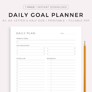 Daily Goal Planner, Daily To Do List Printable, Daily Planner Inserts, Productivity Planner, Daily Schedule, A5/A4/Letter/Half Size