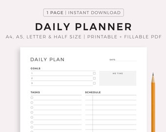 Tagesplaner zum Ausdrucken, Tägliche To-Do-Liste, Produktivitätsplaner, Tagesplaner, Sofortiger Download, A5/A4/Letter/halber Brief