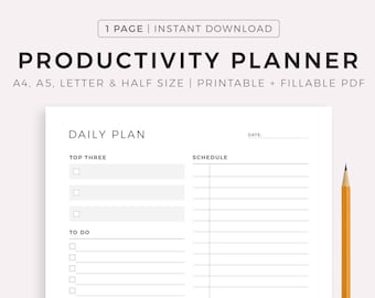 Printable Daily Planner PDF, Daily To Do List, Productivity Planner, Meal Planner, Fitness Planner, Health Planner, Gratitude Printable