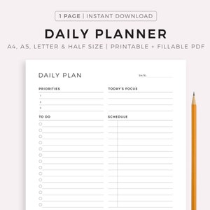 Planejador diário para impressão, lista de tarefas diárias, planejador de refeições diárias, planejador minimalista, A5/tamanho médio/A4/carta