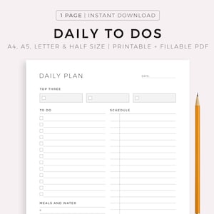 Lista de tareas diarias imprimible, planificador diario personal/laboral en PDF, planificador diario, horario diario, tamaño A5/A4/carta/medio