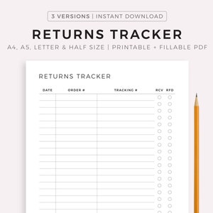 Returns Tracker Printable, Online Business Return Sheet, Order Returns Template, A4/A5/Letter/Half Size, Instant Download PDF