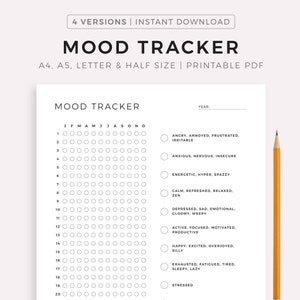 Afdrukbare stemmingstracker, een jaar in pixels, stemmingsdagboek, emotietracker, stemmingsgrafiek, wellnessplanner, A4/A5/Letter/Half, Instant Download