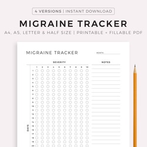 Monthly Migraine Tracker Printable Template Headache Pain Etsy