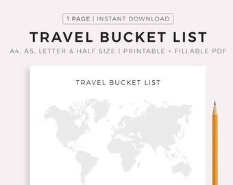 Reise-Bucket-Liste druckbare, Wanderlust-Liste, Reise-To-Do-Liste, Traumreisen, Reise-Wunschliste, A4/Letter, Sofortiger Download PDF