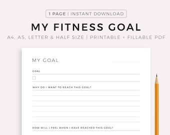 My Fitness Goal Planner Pritnable, Goal Setting, Goal Worksheet, Fitness Journey, A4/A5/Letter/Half Size, Instant Download PDF