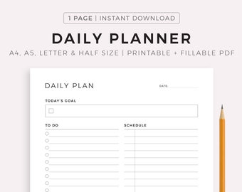 Daily Planner Printable, Daily To Do List, Productivity Planner, Daily Schedule, Everyday Planner, Instant Download A5/A4/Letter/Half Letter