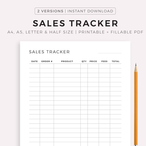 Sales Tracker imprimible, ventas comerciales en línea, plantilla de registro de ventas de ajetreo lateral, A4 / A5 / carta / tamaño medio, PDF de descarga instantánea