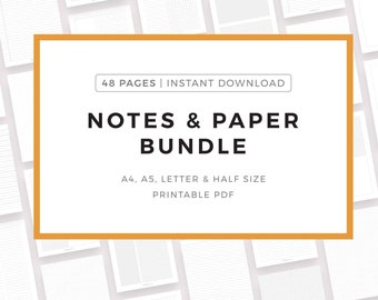 Printable Notes Paper Bundle: Lined, Graph, Dot Grid, Instant Download PDF