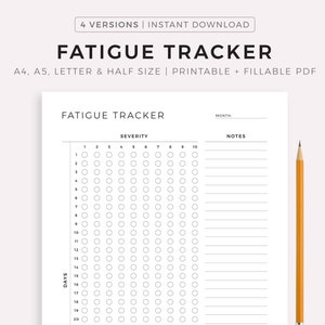 Monthly Fatigue Tracker Printable Template, Track Daily Fatigue Severity, Health Tracker, A4/A5/Letter/Half Size, Instant Download PDF