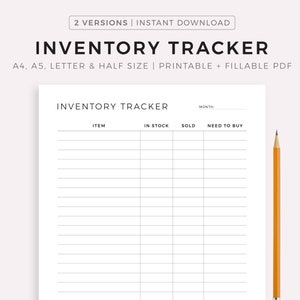 Inventory Tracker Printable, Inventory Management Form, Inventory sheet, Small Business Organizer, Product Inventory List, A4/A5/Letter/Half