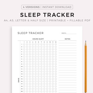 Sleep Tracker imprimable, Journal mensuel du sommeil, Journal de la qualité du sommeil, Suivi des heures de sommeil, Tableau d’analyse du sommeil, Planificateur de santé