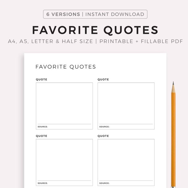 Favorite Quotes from Books, Movies, Famous People, Athletes, People I admire, Internet, ect.. A4/A5/Letter/Half Size, Instant Download PDF