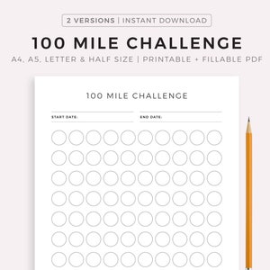 100 Mile Running or Walking Challenge Printable, Workout Challenge, Exercise Tracker, Health & Fitness Goals, A4/A5/Letter/Half Size