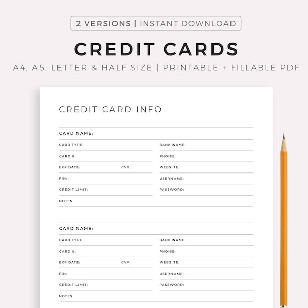 Credit Card Business Card Template Etsy