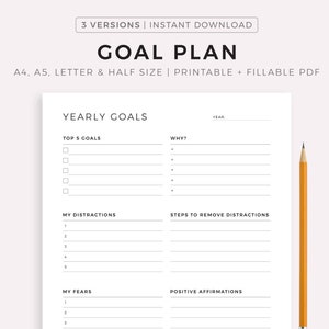 Goal Planner Printable & Fillable PDF Yearly Goals - Etsy