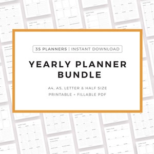 Paquete de inserciones de planificador anual imprimibles, plantillas de planificador anual, A4/A5/Carta/Media carta, Descarga instantánea de PDF