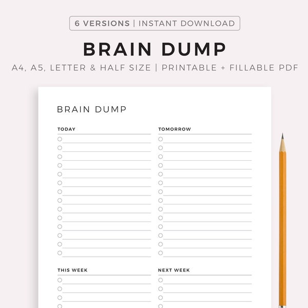 Brain Dump Printable, Prioritäten Organizer, To Do List Vorlage, Get It Done Plan, Mind Declutter, A4/A5/Letter/Hälfte, Sofortiger Download PDF