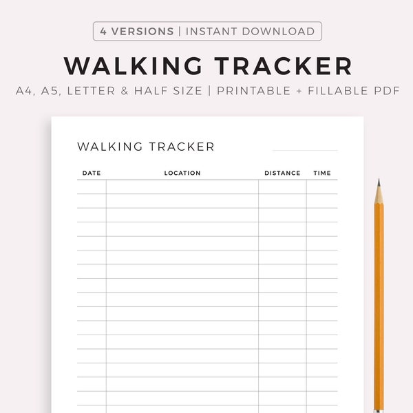 Walking Tracker Printable, Walking Journal, Walking Log, Daily Exercise Planner, Health & Fitness, A4/A5/Letter/Half, Instant Download PDF