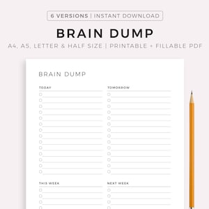 Brain Dump Printable, Priorities Organizer, To Do List Template, Get It Done Plan, Mind Declutter, A4/A5/Letter/Half, Instant Download PDF