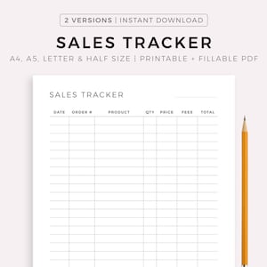 Seguimiento de ventas imprimible, ventas de negocios en línea, plantilla de registro de ventas para proyectos secundarios, tamaño A4/A5/carta/medio, descarga instantánea en PDF