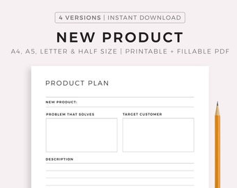 New Product Planner Printable, Product Development, Product Launch, Business Planner, A4/A5/Letter/Half, Instant Download PDF