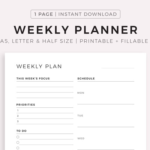 Weekly Planner Printable to Do List - Etsy