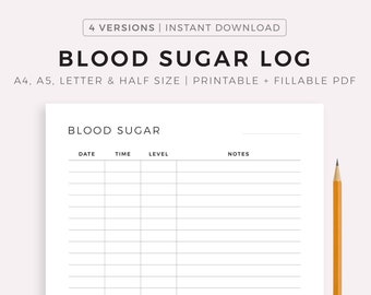 Blood Sugar Log Printable Template, Blood Glucose Tracker, Diabetic Log, Blood Sugar Tracker, Diabetes Tracker, Health Tracker